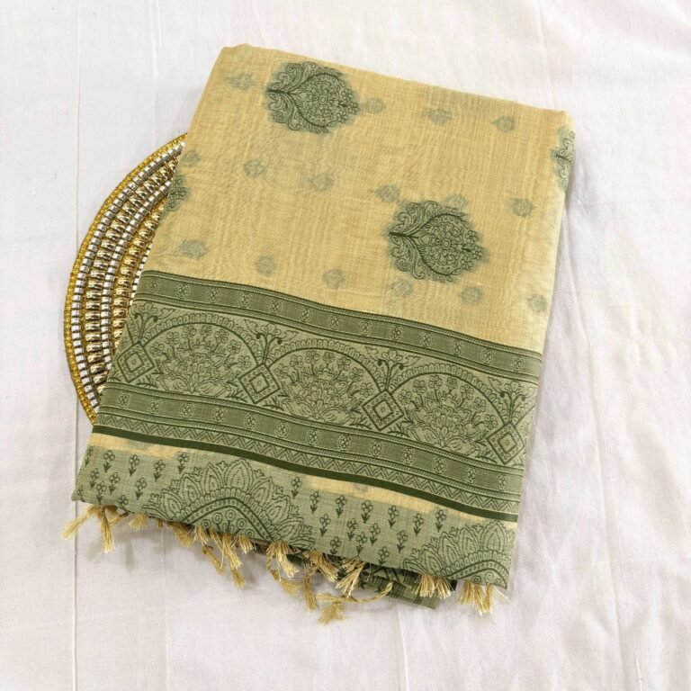 Cotton Bouquet Woven Saree — Lime Green, view 2