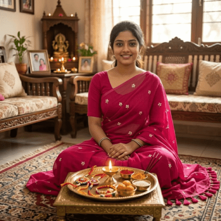 Khadi Harsingar Embroidered Saree — Rani Pink
