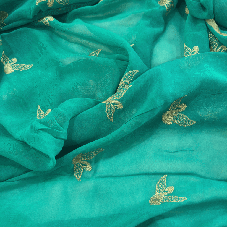 Viscose Georgette Hans Embroidered Saree — Rama Green, view 2