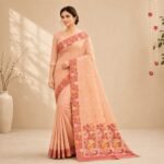 Cotton Jamdani Woven Saree — Peach