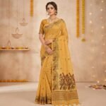 Cotton Mor Woven Saree — Lemon Yellow