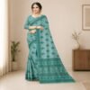 Kota Doria Floral Print Saree — Rama Green