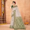 Cotton Geometric Bel Woven Saree — Leaf Green