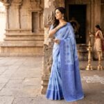 Cotton Bouquet Woven Saree — Dark Blue