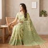 Cotton Bouquet Woven Saree — Lime Green