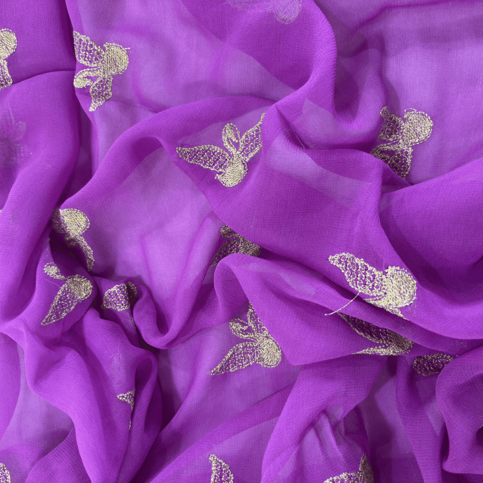 Viscose Georgette Hans Embroidered Saree — Purple, view 2