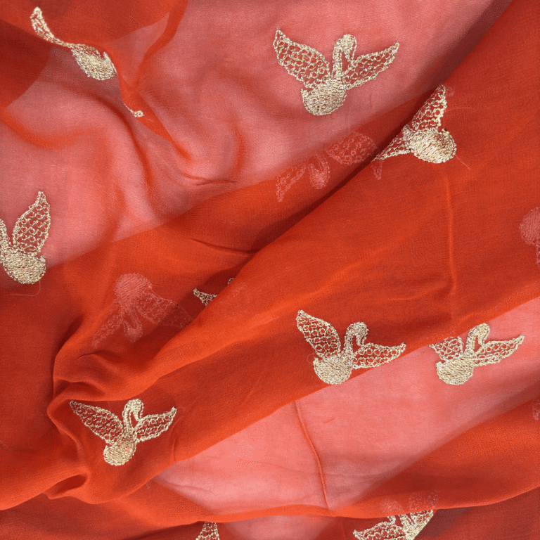 Viscose Georgette Hans Embroidered Saree — Rust Orange, view 2