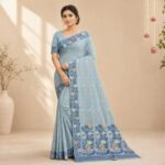 Cotton Jamdani Woven Saree — Ice Blue