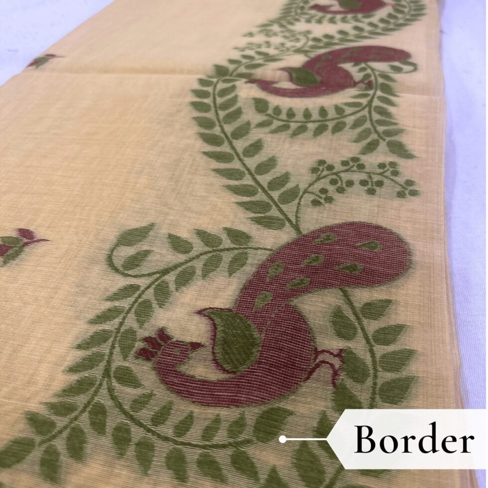 Cotton Mor Woven Saree — Lemon Yellow, view 4