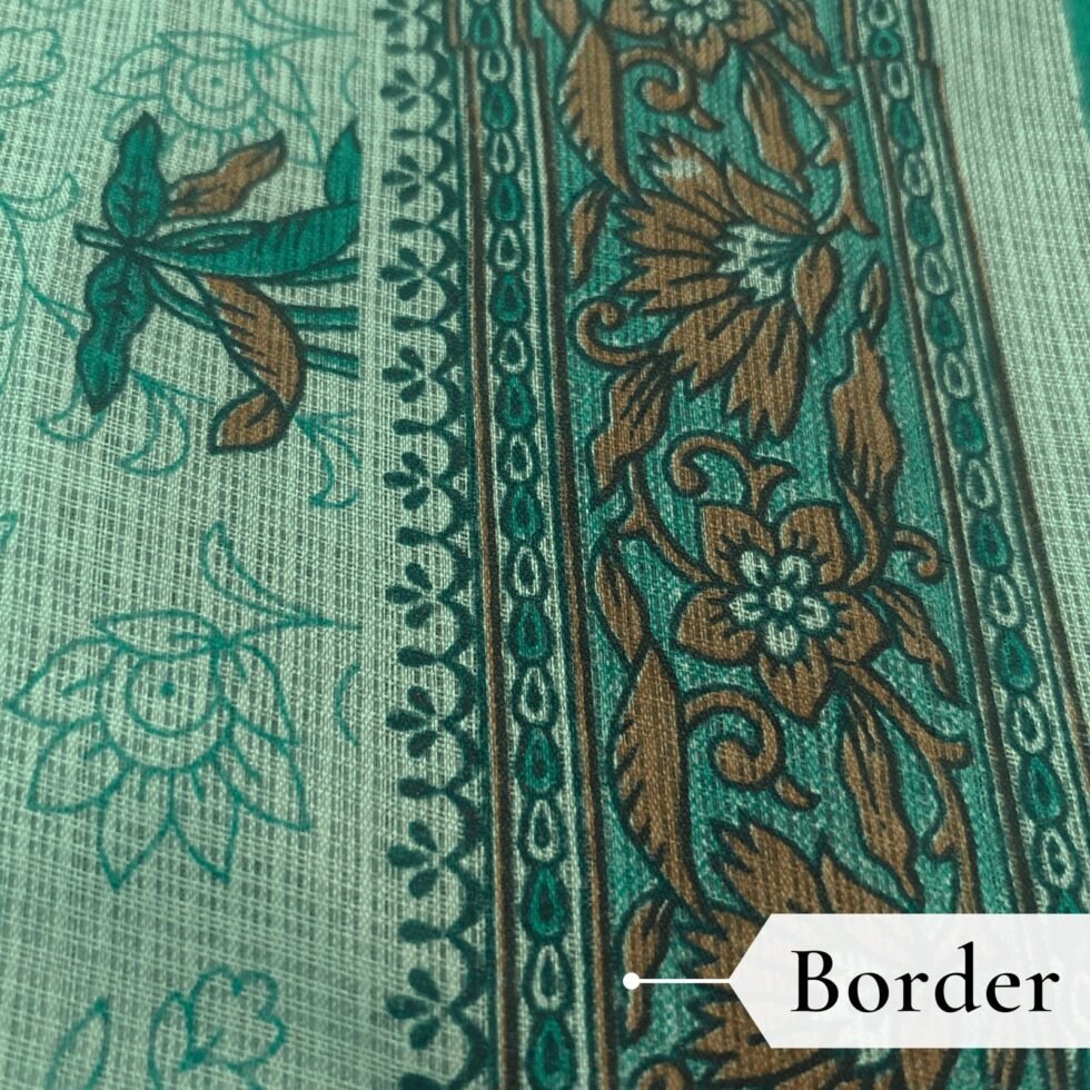 Kota Doria Floral Print Saree — Rama Green, view 4