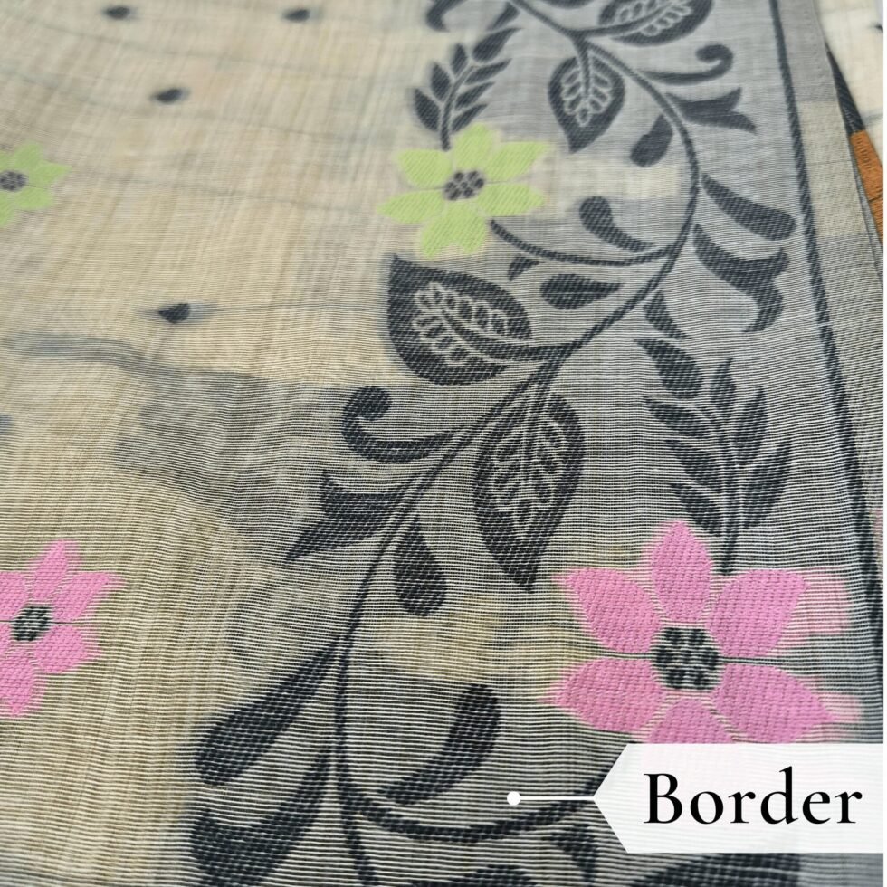 Cotton Jamdani Woven Saree — Beige, view 4
