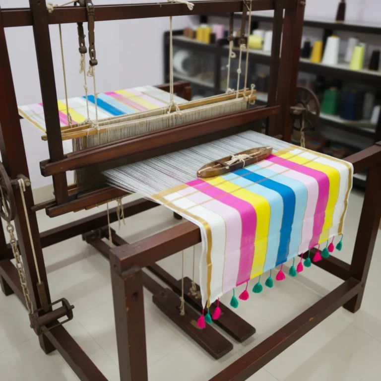 Handloom Mulmul Zari Stripe Saree — Multicolour, view 2