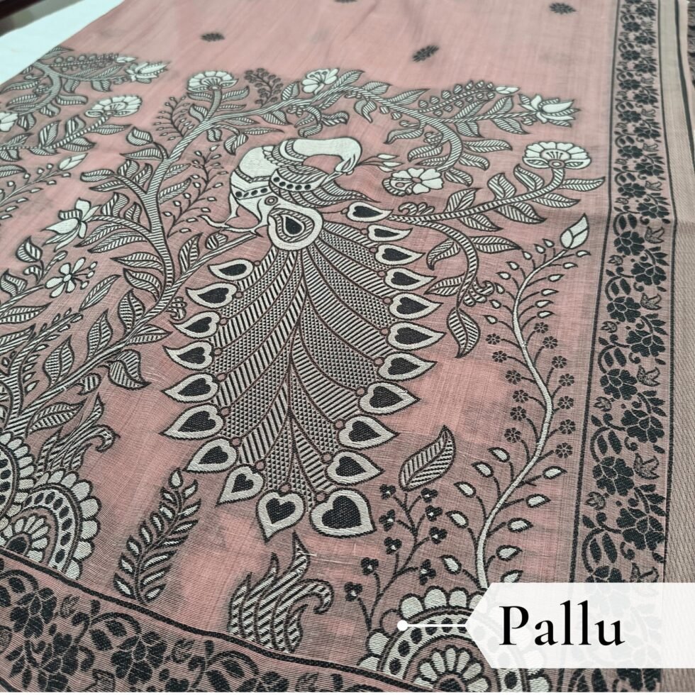 Cotton Kalamkari Woven Saree — Pink, view 5