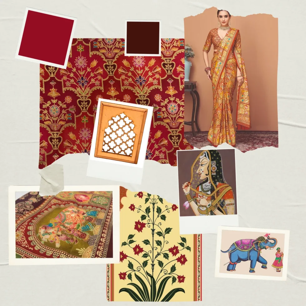 Viscose Banna-Banni Print Saree — Orange & Red, view 7