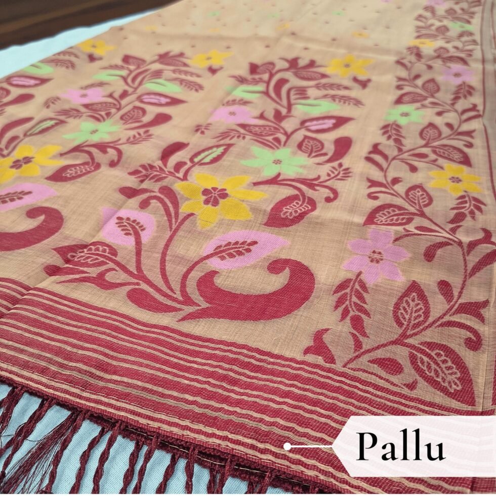 Cotton Jamdani Woven Saree — Peach, view 5