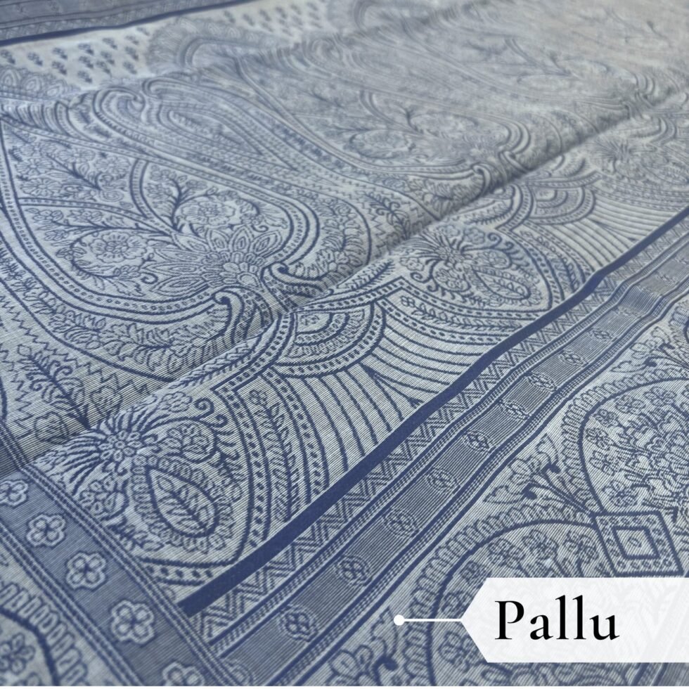 Cotton Bouquet Woven Saree — Dark Blue, view 5