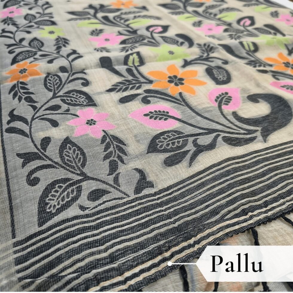 Cotton Jamdani Woven Saree — Beige, view 5