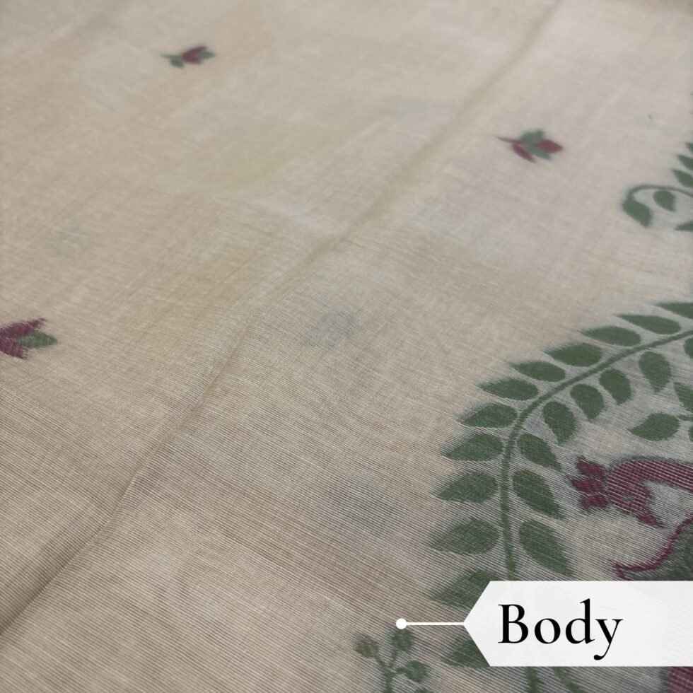 Cotton Mor Woven Saree — Beige, view 3