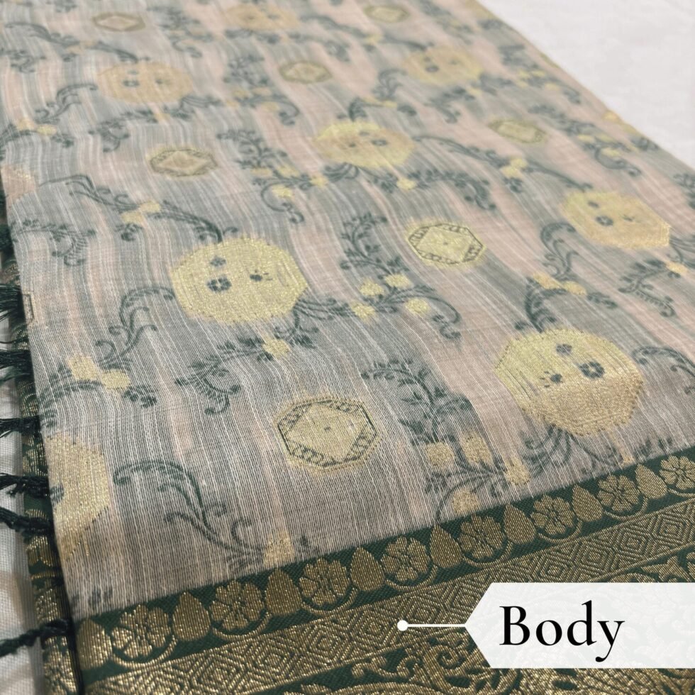 Cotton Geometric Bel Woven Saree — Leaf Green, view 3