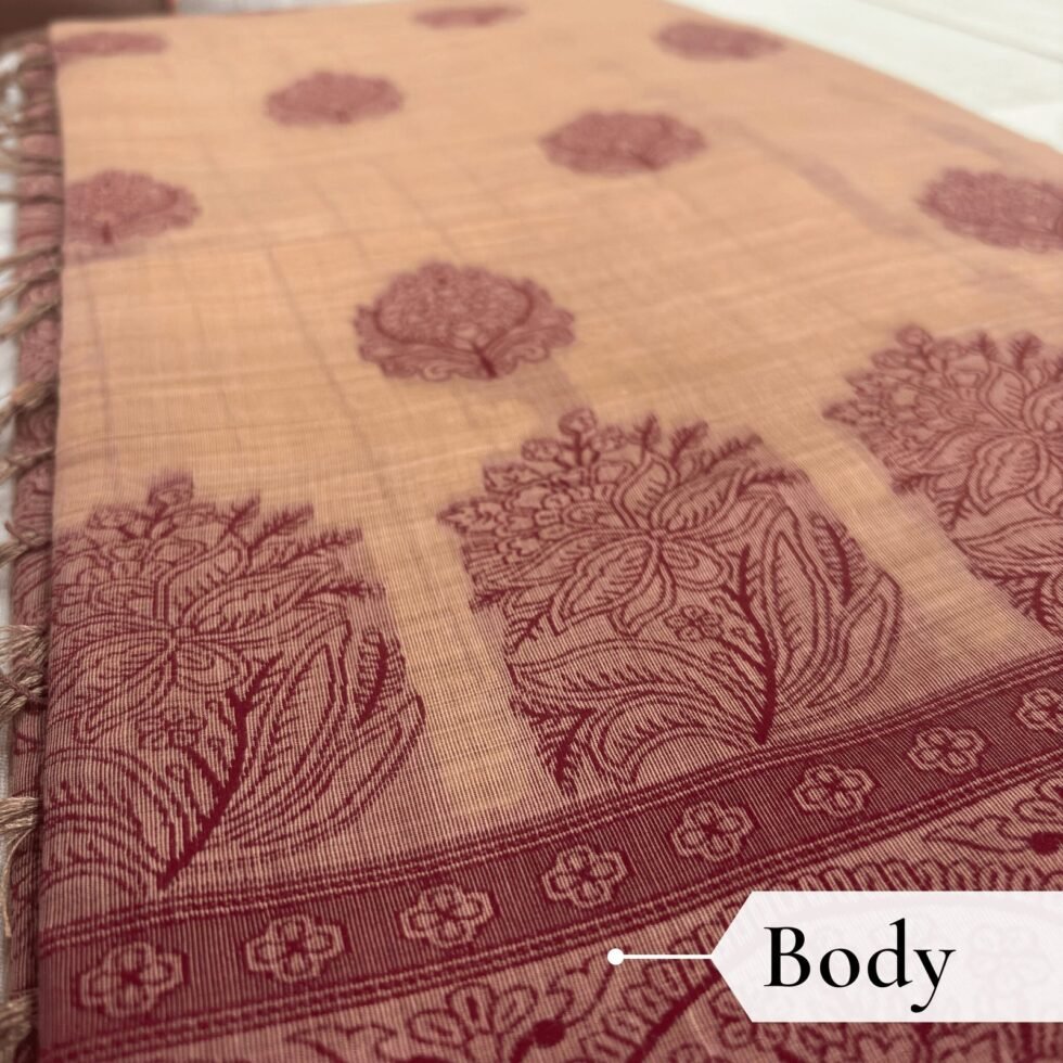 Cotton Bouquet Woven Saree — Peach, view 3