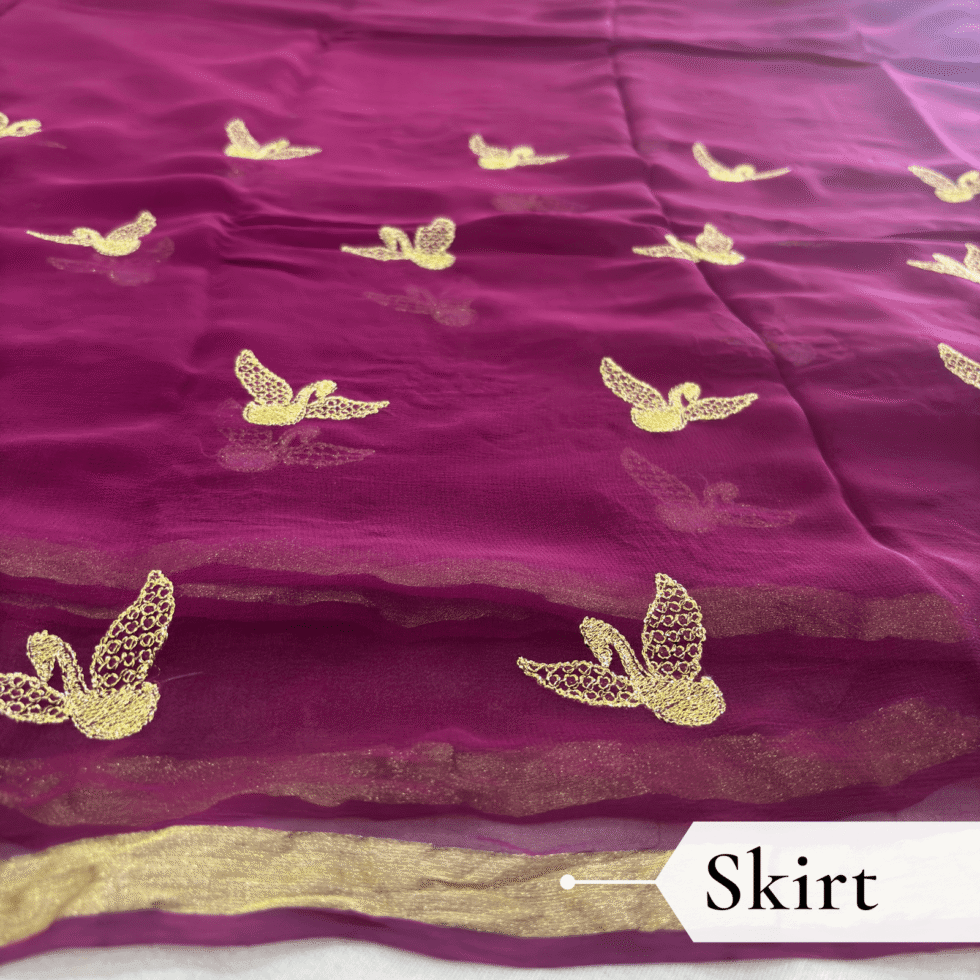 Viscose Georgette Hans Embroidered Saree — Violet, view 3