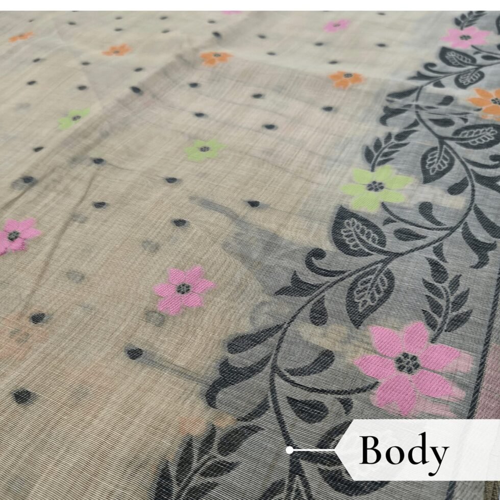 Cotton Jamdani Woven Saree — Beige, view 3
