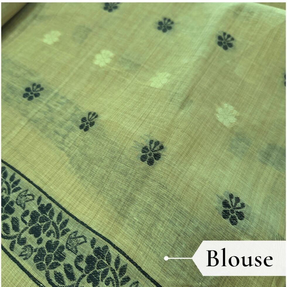 Cotton Kalamkari Woven Saree — Green, view 6