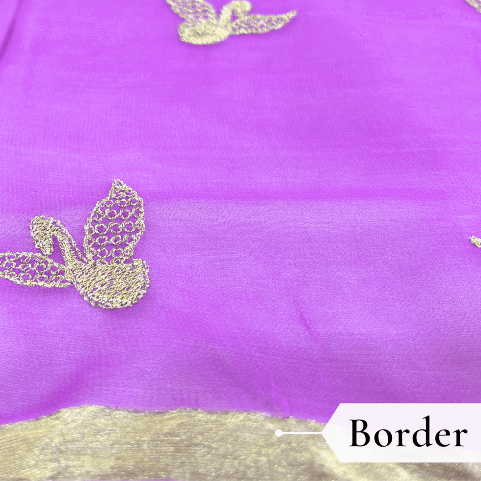 Viscose Georgette Hans Embroidered Saree — Purple, view 5
