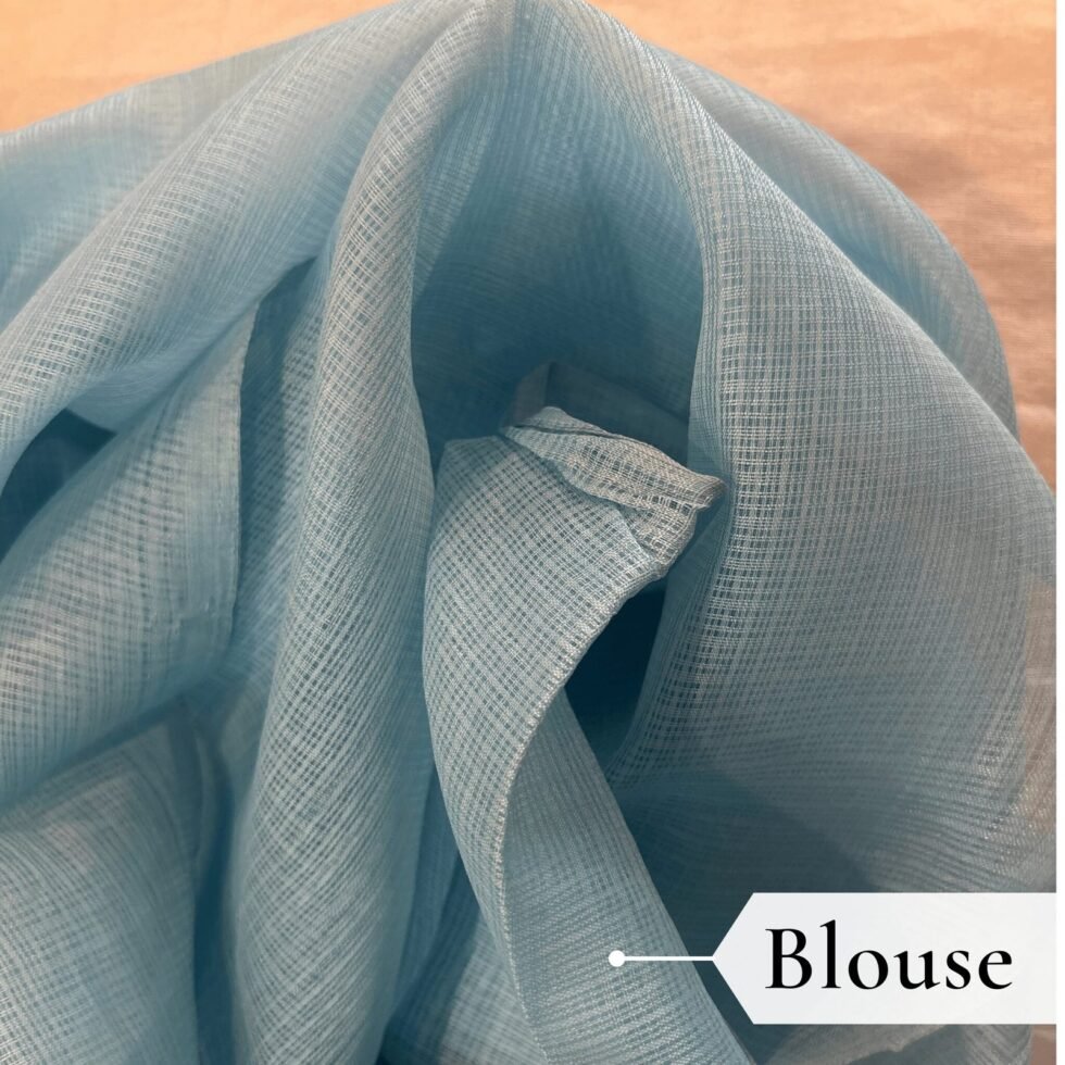Kota Doria Floral Print Saree — Sky Blue, view 6
