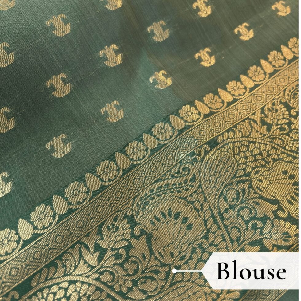 Cotton Geometric Bel Woven Saree — Leaf Green, view 6