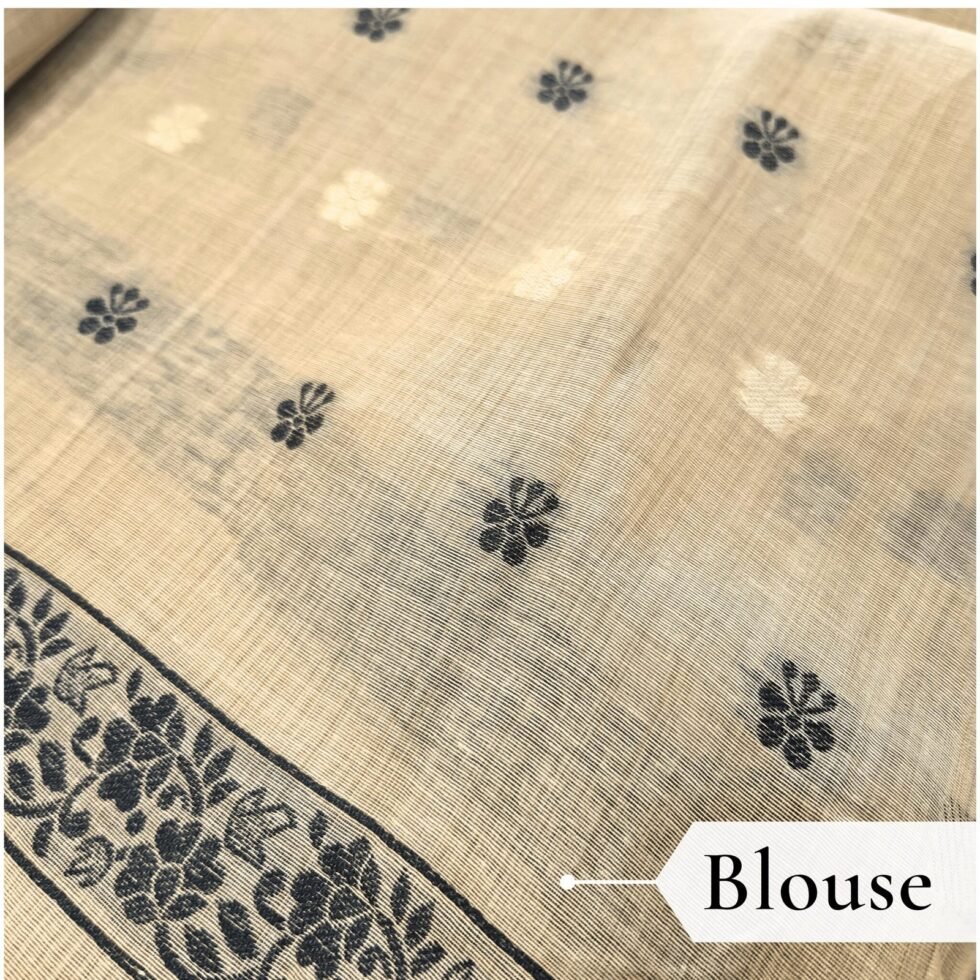 Cotton Kalamkari Woven Saree — Beige, view 6