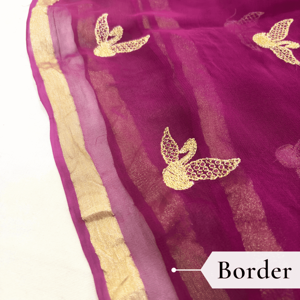 Viscose Georgette Hans Embroidered Saree — Violet, view 5