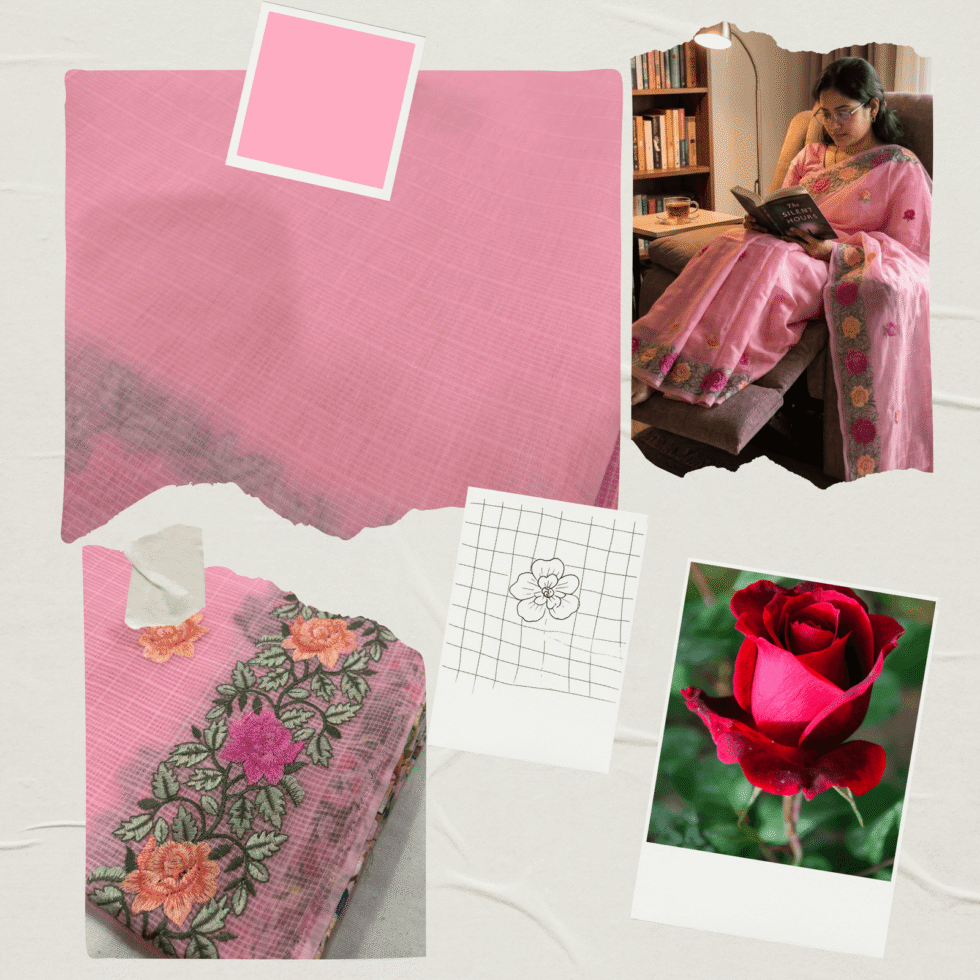 Kota Doria Rose Embroidered Saree — Baby Pink, view 7