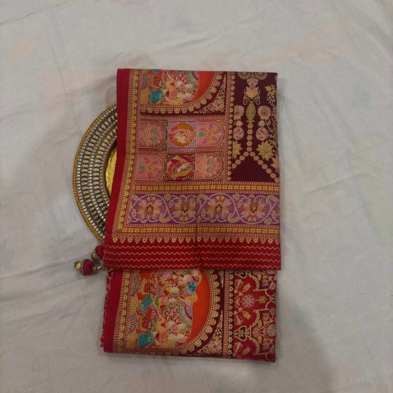 Viscose Banna-Banni Print Saree — Orange & Red, view 2