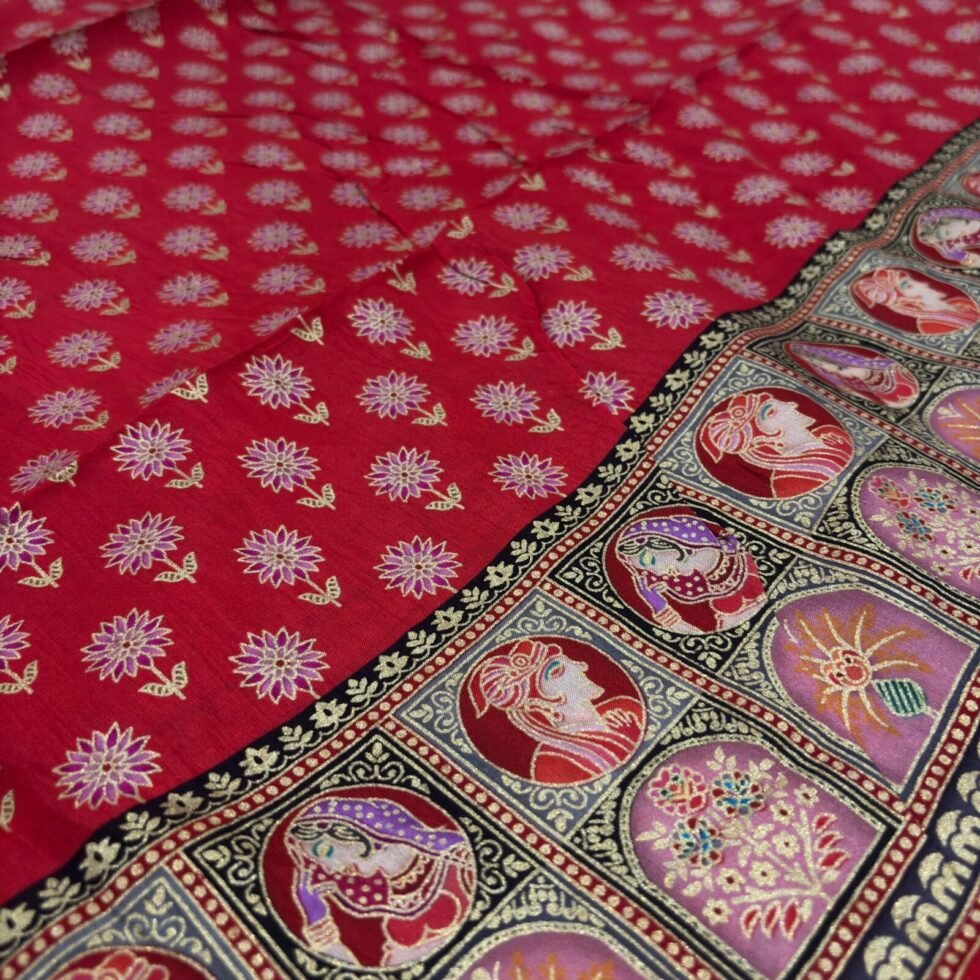 Viscose Banna-Banni Print Saree — Grey & Black, view 2