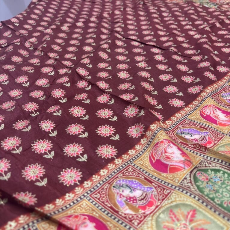 Viscose Banna-Banni Print Saree — Dark Brown & Chocolate Brown, view 2