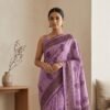 Kota Doria Floral Print Saree — Purple