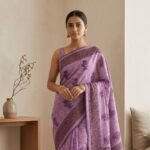 Kota Doria Floral Print Saree — Purple