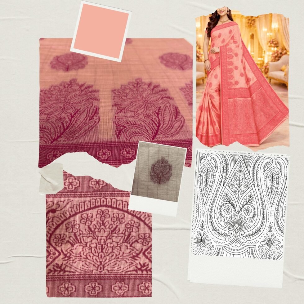 Cotton Bouquet Woven Saree — Peach, view 7