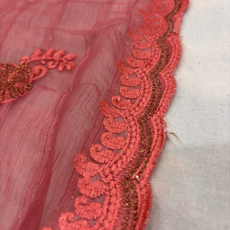 Viscose Chiffon Embroidered Saree — Carrot Red, view 2