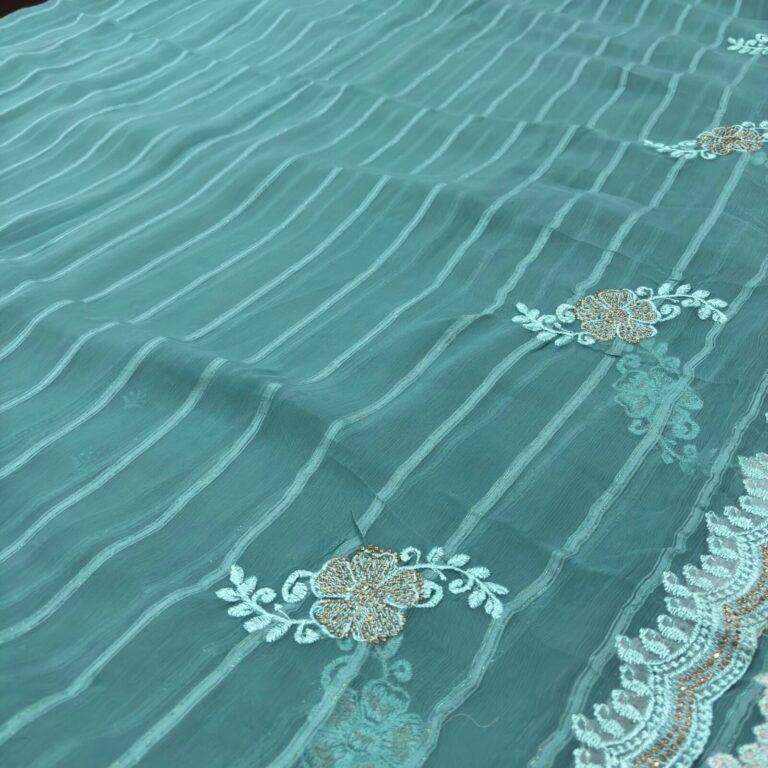 Viscose Chiffon Embroidered Saree — Rama Green, view 2