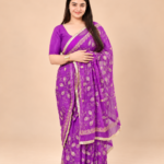 Viscose Chiffon Morpankh Embroidered Saree — Purple