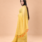 Mulmul Checks Woven Saree — Yellow