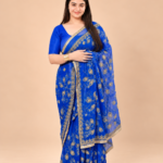 Viscose Chiffon Morpankh Embroidered Saree — Blue