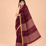 Handloom Mulmul Heart Woven Saree — Maroon