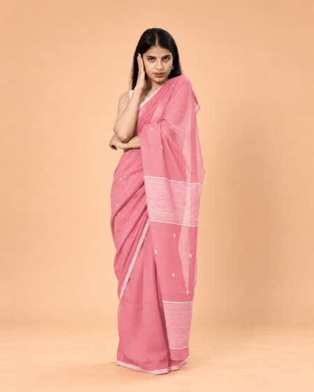 Handloom Mulmul Heart Woven Saree — Pink
