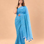 Mulmul Checks Woven Saree — Blue