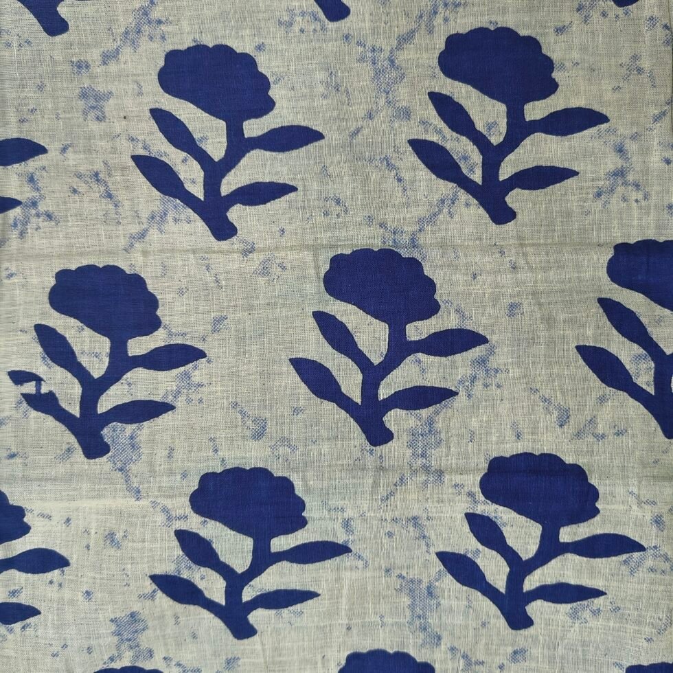 Mulmul Indigo Flower Bagru Block Print Saree — Pista Green, view 5