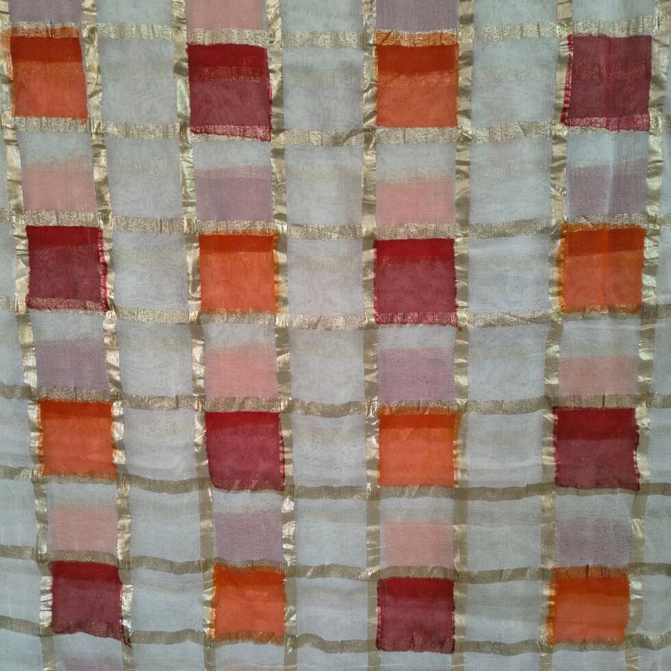 Viscose Georgette Chess Block Printed Saree — Multicolour, view 6