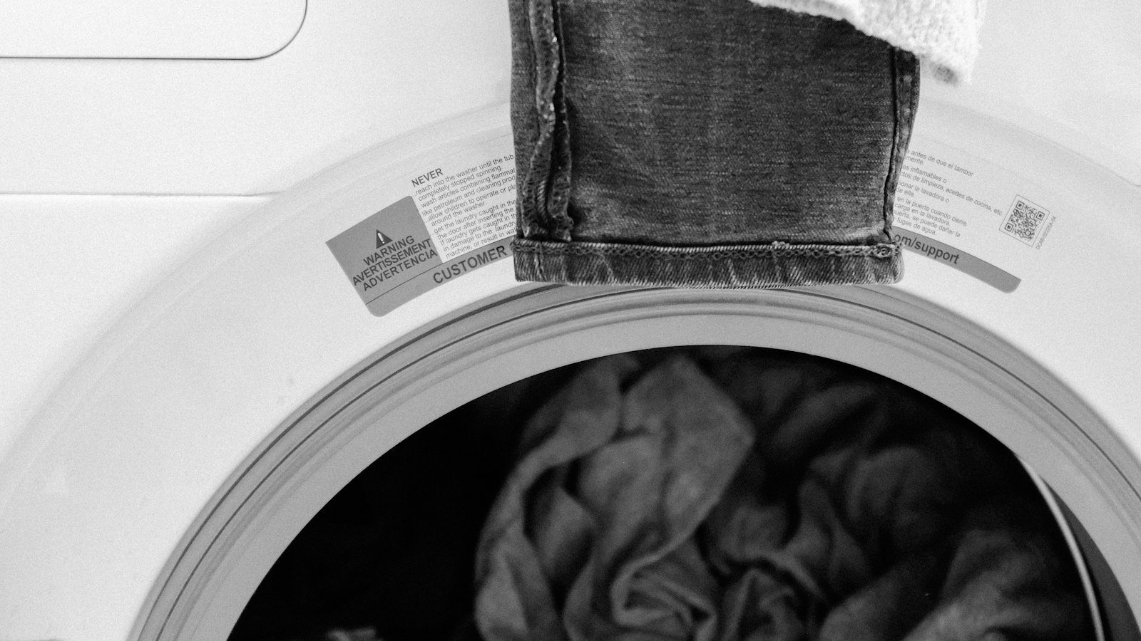 Laundry inside a washing machine drum